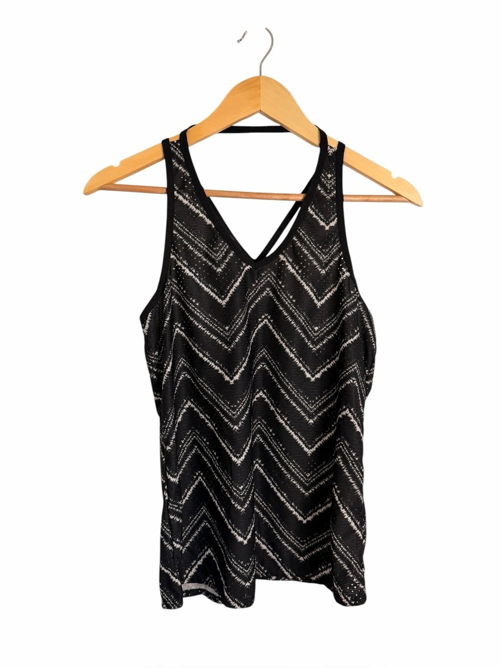 Athleta Black & White Chevron Racerback Mesh Activewear Tank Women’s Sz Small